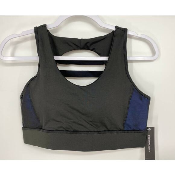 BCBGMAXAZRIA Black Perry Blue Sports Bra NEW Large - Picture 3 of 8